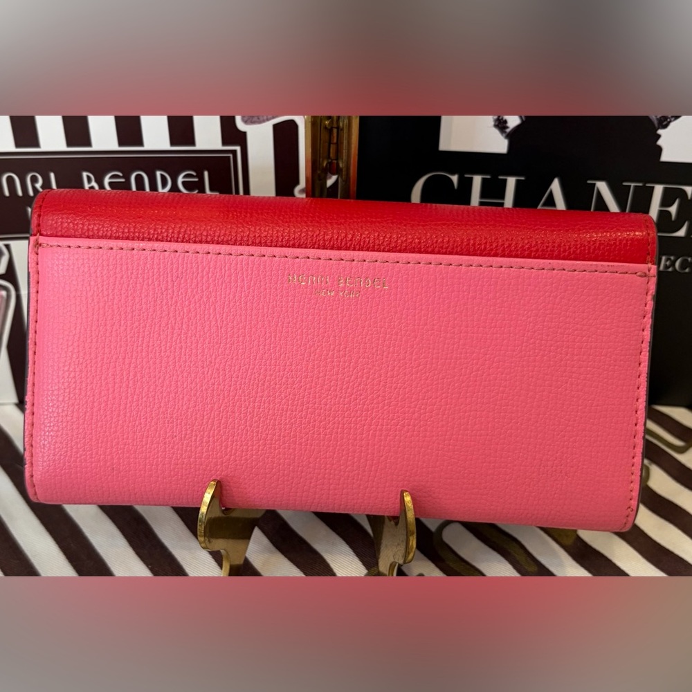 NWOT HENRI BENDEL Colorblock Leather Continental Wallet Pink Red Striped🩷❤️ - Picture 2 of 11